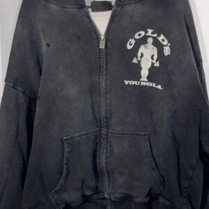 YoungLA-Gold's Gym Distressed XL Black Wash Legacy Hoodie